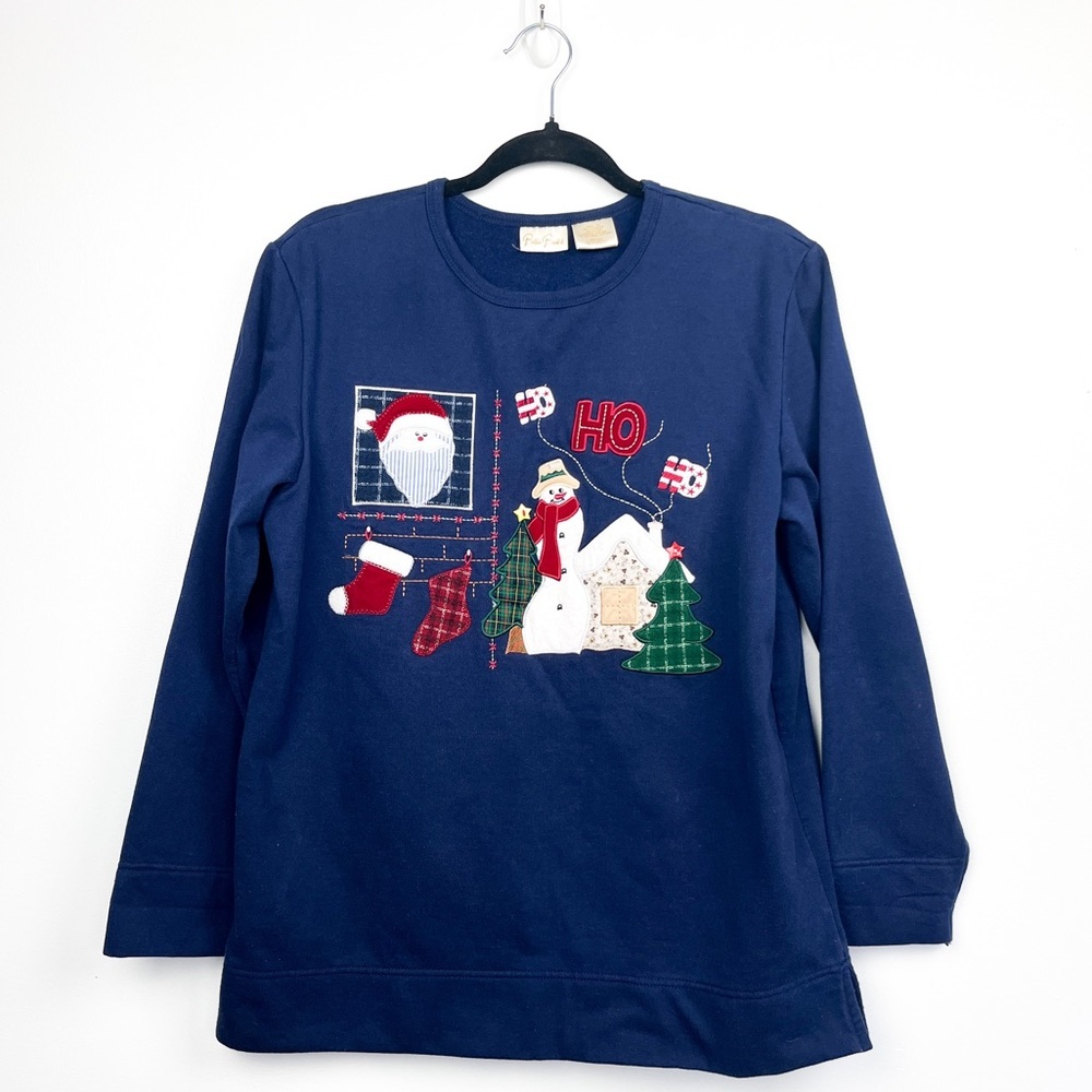 Bobbie Brooks Blue Vintage Style Textured Christmas Holiday Sweater
